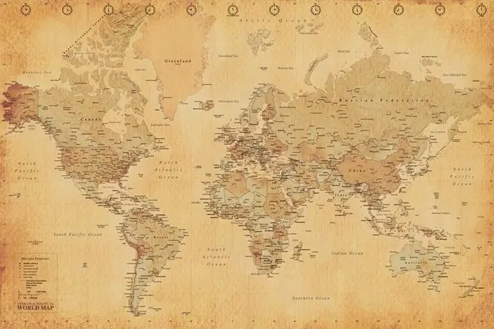 Antica mappa del mondo, simbolo delle rotte delle spezie europee